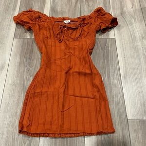 Rust Orange off the shoulder or shoulder puff sleeve dress🧡